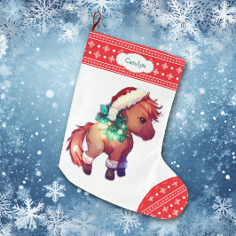 Meia De Natal Grande Cute Pony Snowflake Red Border Kids
