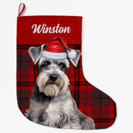 Meia De Natal Grande Cute Schnauzer Dog Holiday Plaid Personalized