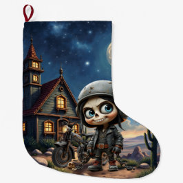 Meia De Natal Grande Cute Skull Biker | Passeio ao Luar pelo Deserto
