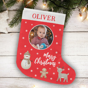 Meia De Natal Grande Cute Snowman Reindeer Gingerpão Snowflake Foto
