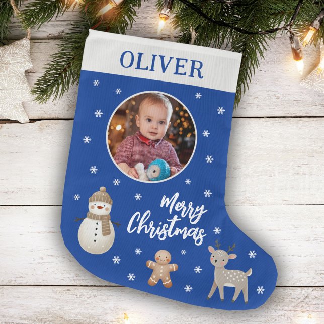 Meia De Natal Grande Cute Snowman Reindeer Gingerpão Snowflake Foto (Criador carregado)