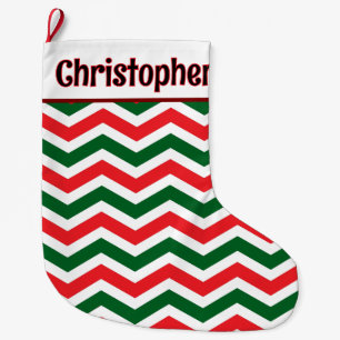 Meia De Natal Grande Cute vermelho, verde e branco Chevron Mensagem Per