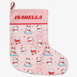 Meia De Natal Grande Cute Winter Polar Bear Christmas