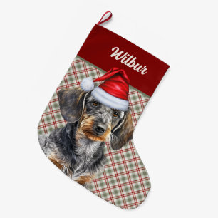 Meia De Natal Grande Dachshund Wirehair Personalizado de Férias em Xadr