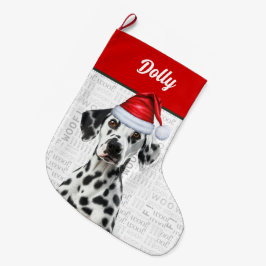Meia De Natal Grande Dálmata de Natal com Nome Fundo Woof