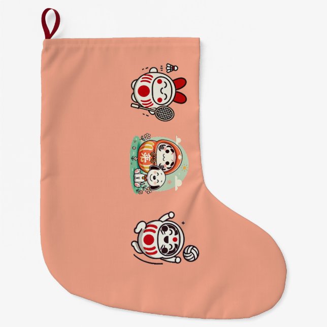 Meia De Natal Grande Daruma Trio (Frente)