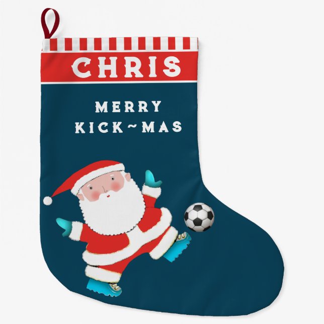 Meia de Natal Grande de Futebol Personalizada (Frente)
