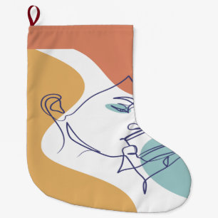 Meia De Natal Grande desenho de arte linear pôster de mulher bebendo ca
