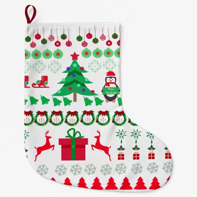 Meia De Natal Grande Desenho de Natal de Suéter Feio (Frente)