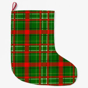 Meia De Natal Grande Desenho de padrão xadrez em tartan verde de Natal