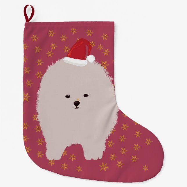 Meia De Natal Grande Desenho de pãozinho Pomeraniano Cute (Frente)