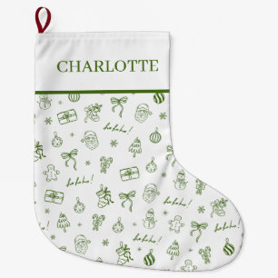Meia De Natal Grande Desenho Mão Livre Caprichoso Verde
