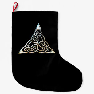Meia De Natal Grande Design celta do nó das espirais pretas de prata d