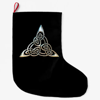 Meia De Natal Grande Design celta do nó das espirais pretas de prata do