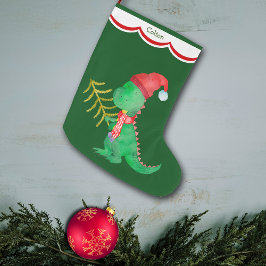 Meia De Natal Grande Dinossauro Verde Bonito Personalizado
