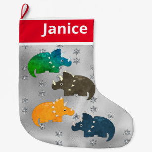 Meia De Natal Grande Dinossauros multicolores em prata