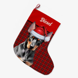 Meia De Natal Grande Doberman Pinscher Cachorro Férias Xadrez Personali