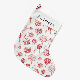 Meia De Natal Grande Doce De Peppermint Vermelho Creme Branco Natal