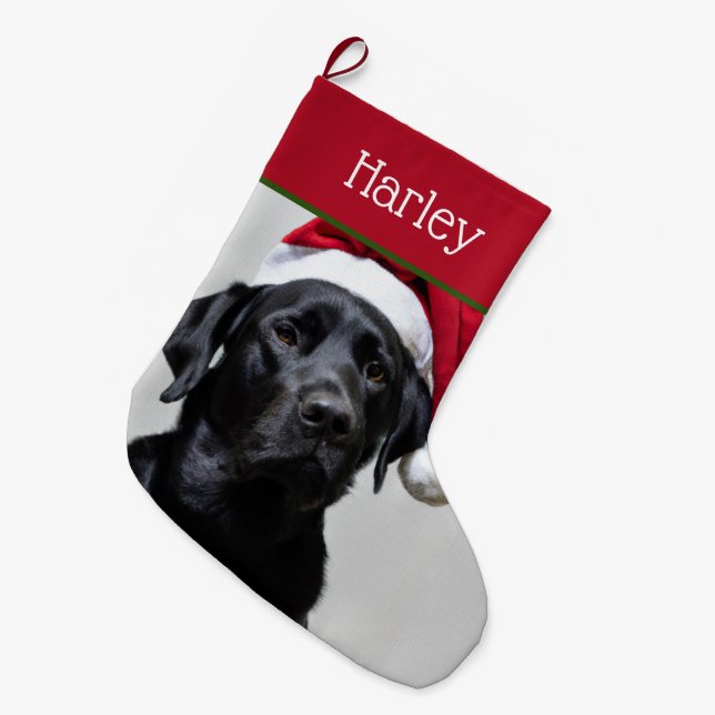 Meia De Natal Grande Doce Papais noeis Black Labrador (Frente (Pendurada))