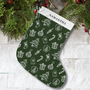 Meia De Natal Grande Doodle Branco Verde Fofo