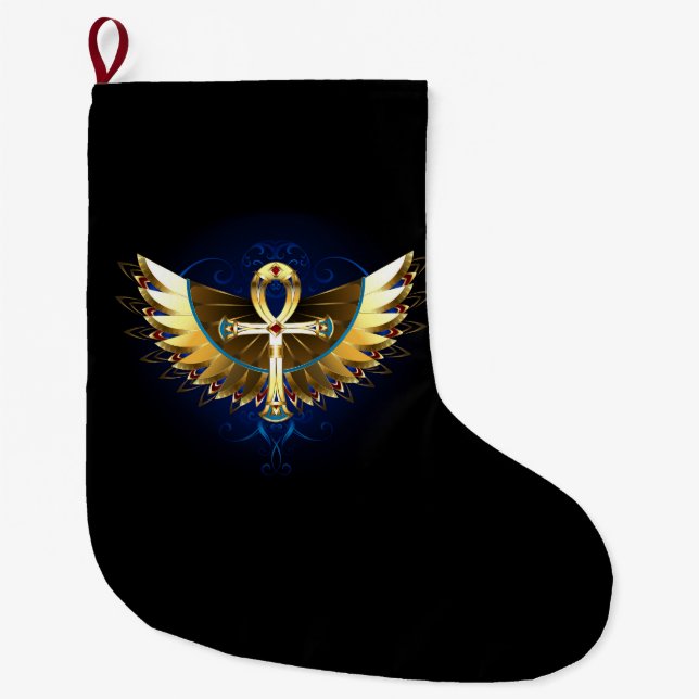 Meia De Natal Grande Dourada Ankh com Asas (Frente)