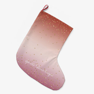 Meia De Natal Grande Dourada Glitter Confetti de Mântero Rosa Vermelho