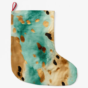 Meia De Natal Grande Dourada Turquoise Mint Animal Cowhide