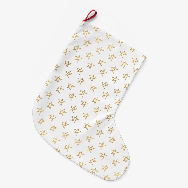 Meia De Natal Grande Douradas estrelas brilham (Frente (Pendurada))