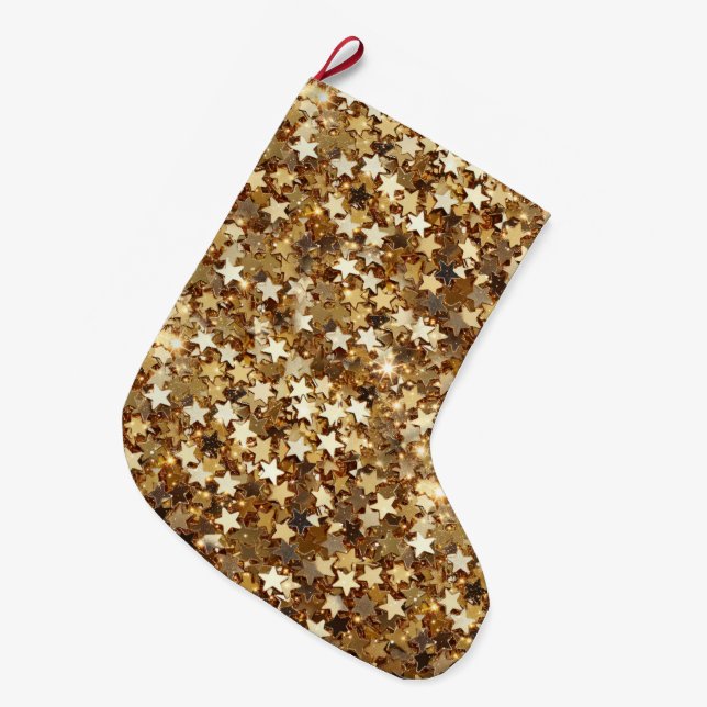 Meia De Natal Grande Douradas estrelas Confetti (Frente (Pendurada))