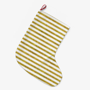 Meia De Natal Grande Dourado e White Chic Stripes