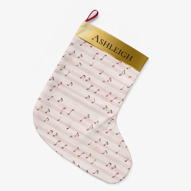 Meia De Natal Grande Dourado Glam Bonito Chic Pink Notas de Natal (Frente (Pendurada))