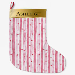 Meia De Natal Grande Dourado Glam Cor-de-Branco Rosa Stripes Natal