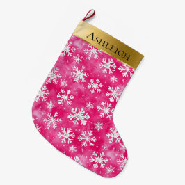 Meia De Natal Grande Dourado Glam Rosa Branca Flocos de Neve Natal Nata