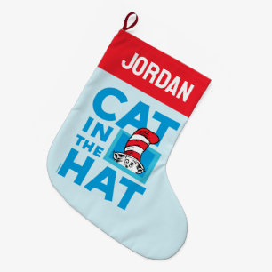 Meia De Natal Grande Dr. Seuss Logotipo do Gato no Chapéu