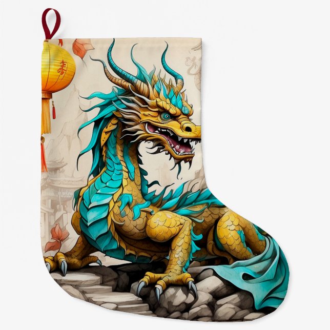 Meia De Natal Grande Dragão chinês tradicional para o Ano Novo Chinês (Frente)