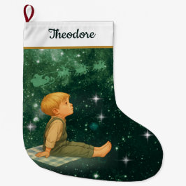 Meia De Natal Grande Dreaming Boy Christmas Stocking – Green Silver