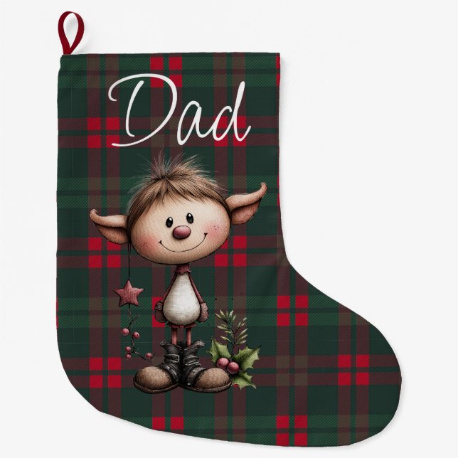 Meia De Natal Grande Duende de Natal Personalizável (Frente)