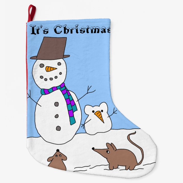 Meia De Natal Grande É Natal! Ratos-neve estocando natal (Frente)