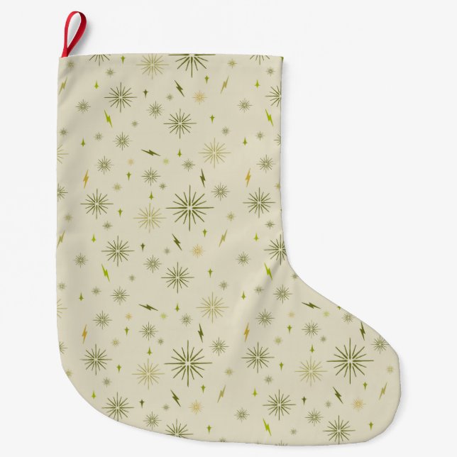 Meia De Natal Grande Eggnog Snowflakes - Avocado (Frente)