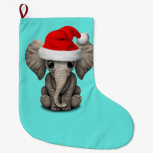 Meia De Natal Grande Elefante do bebê que veste um chapéu do papai no
