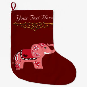 Meia De Natal Grande Elefante do Henna (vermelho/rosa)