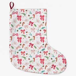 Meia De Natal Grande Elegant Christmas bow and candy pattern