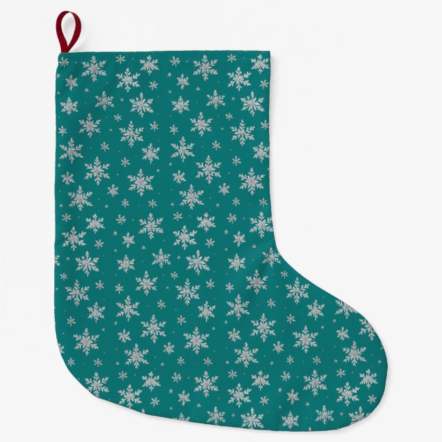 Meia De Natal Grande Elegant Silver Snowflake | Winter Holiday  (Frente)