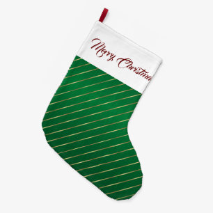 Meia De Natal Grande Elegante Green Dourado Stripes de Natal