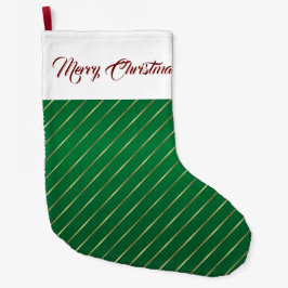 Meia De Natal Grande Elegante Green Dourado Stripes de Natal