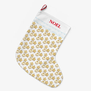 Meia De Natal Grande Elegante padrão de Natal dourado em branco