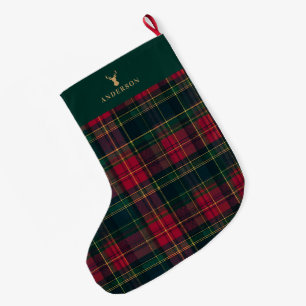 Meia De Natal Grande Elegante Plaid Xadrez Natal Feliz Nome da Família