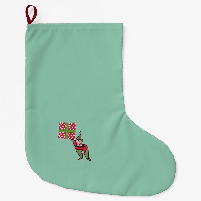 Meia De Natal Grande Elf com Bolinhas de presente de Natal grande (Frente)