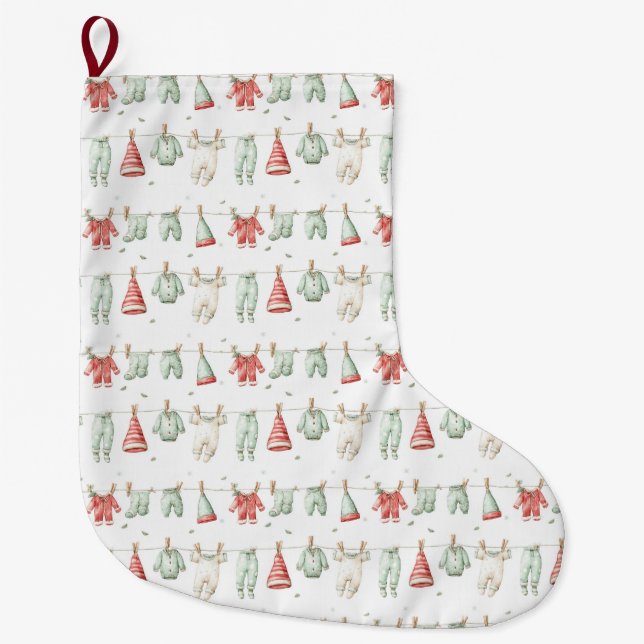 Meia De Natal Grande Elf Laundry Pattern  (Frente)