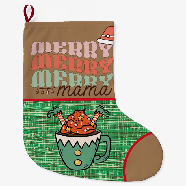 Meia De Natal Grande Elf Russo engraçado Adorável Feliz Natal Verde (Frente)